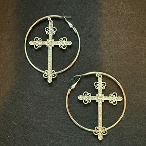Elegant Silver Cross Hoop Earrings
